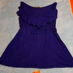 Dark blue Rhapsody shirt summer shirt cute Ruffles on the front ties it the wais